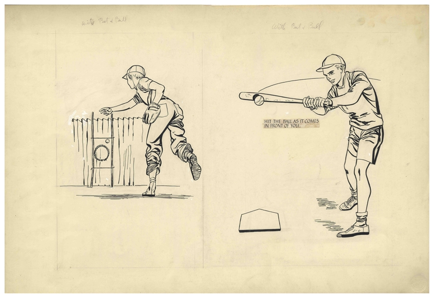 Bernard Krigstein Set of Illustrations for ''How to Play Baseball'' From 1954